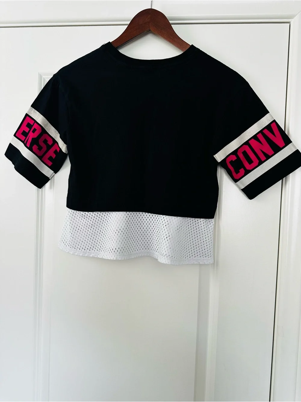 Converse Girls Layered Tee Black Hot Pink Logo Kids Medium 10-12 Y2K Skater